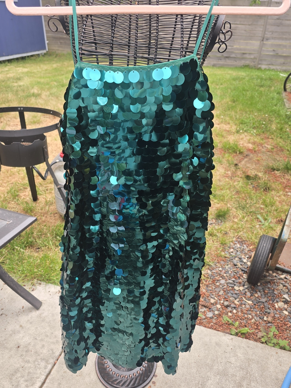 Emerald Green Sequin Spaghettit Strap Dress